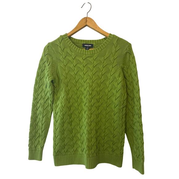 Lands’ End Lime Green Drifter Cable Knit Sweater Women’s Size Small - Picture 1 of 5